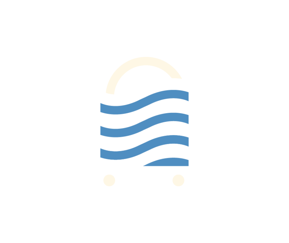 Amaya Charters Logo. Blue waves in form of a Travelbag