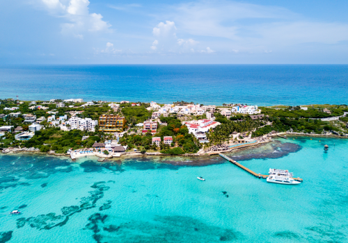 Aerial view of Isla Mujeres near Cancun, Mexico