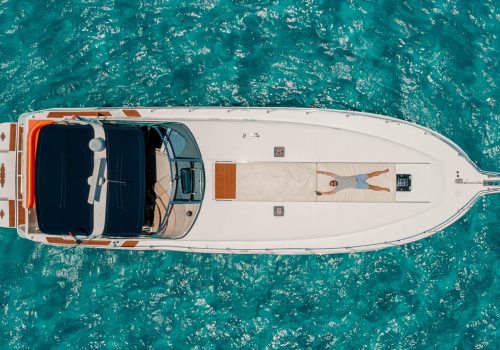 Top aerial view of the Sin Nombre yacht in Cancun