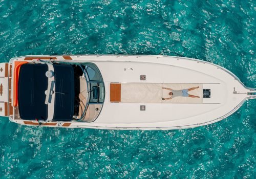 Top aerial view of the Sin Nombre yacht in Cancun